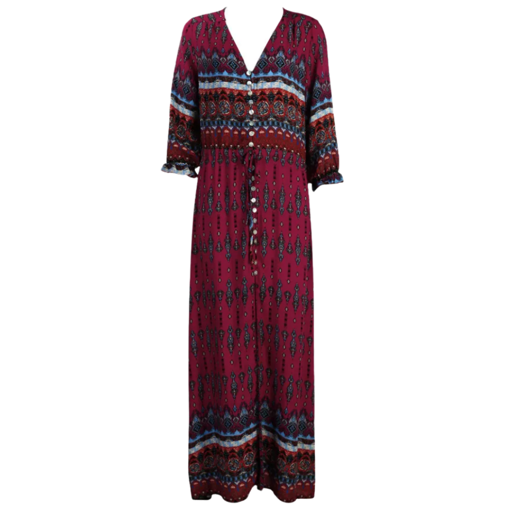 7508372750397, Bohemian V-Neck Maxi Dress, , FASHION, Boho Chic Ankle-Length Dress Three Quarter Sleeve Hippie Dress V-Neck Gypsy Dress Ethnic Style Long Dress A range of Size for All This Bohemian V-Neck Maxi Dress is a perfect amalgamation of ethnic charm and contemporary fashion, making it an ideal choice for those who adore unique and stylish clothing. Boho Chic Ankle-Length Dress The ankle-length silhouette of this Boho Chic Ankle-Length Dress creates a sense of grace and elegance. It flows beautifully