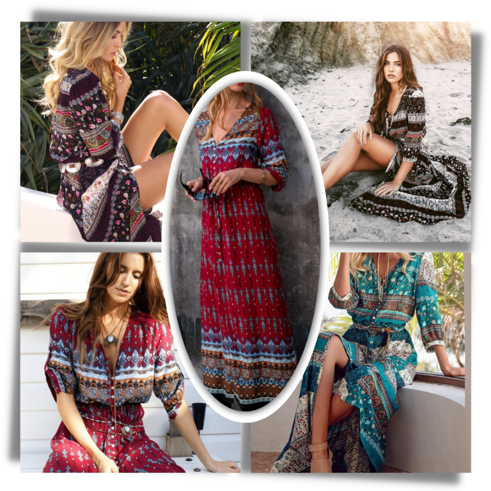 sarvilo - Bohemian V-Neck Maxi Dress