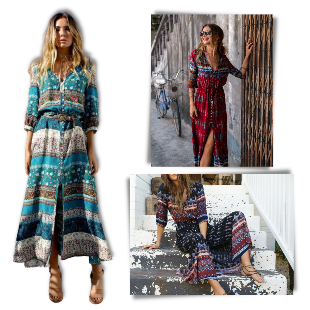 sarvilo - Bohemian V-Neck Maxi Dress